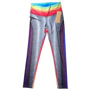 Niyama Sol Barefoot Leggings Rainbow AF XL NWT 27" Inseam Yoga Surf
